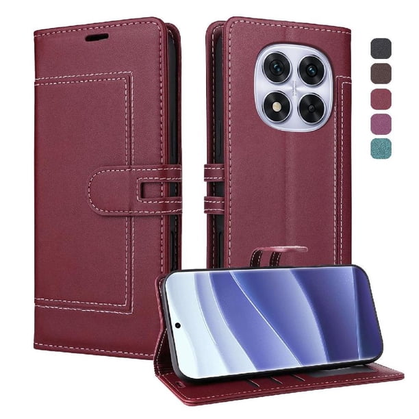 Premium Wallet Case for Xiaomi Redmi Note 14 Pro with Card Slots & Kickstand, Flip Cover Red