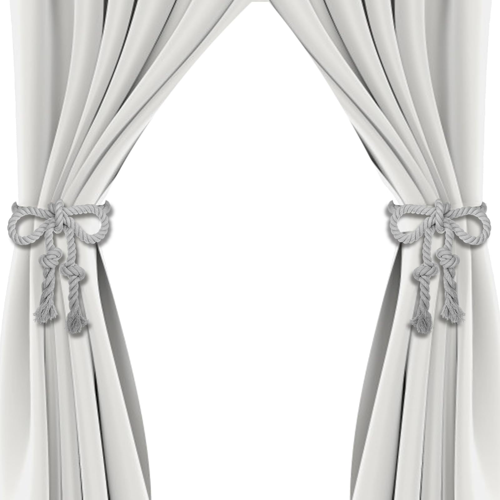 Sujetadores De Cortina Apipi 4 Piezas Cuerda Boho 100 Cm Gris