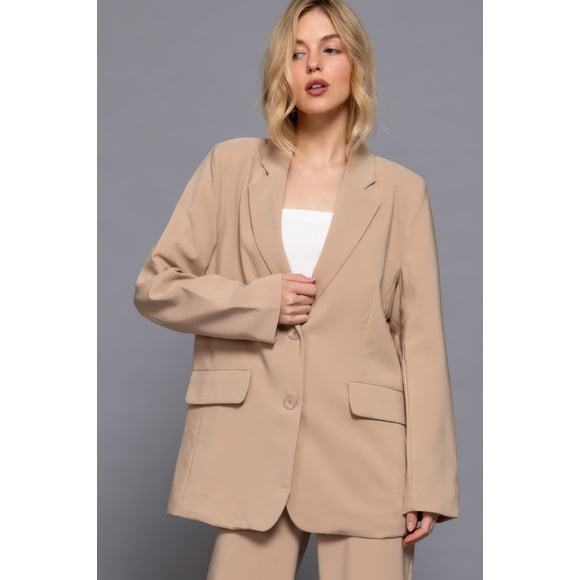 Blazer Fashnzfab Manga Larga Taupe