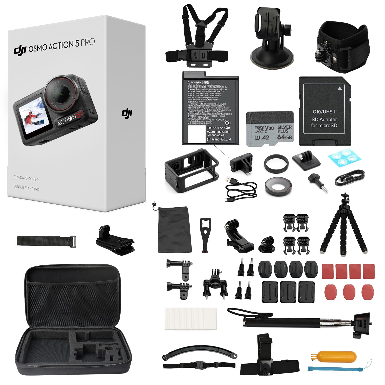 Cámara De Acción Dji Osmo Action 5 Pro Con Kit De Accesorios De 58 Piezas De 64 Gb