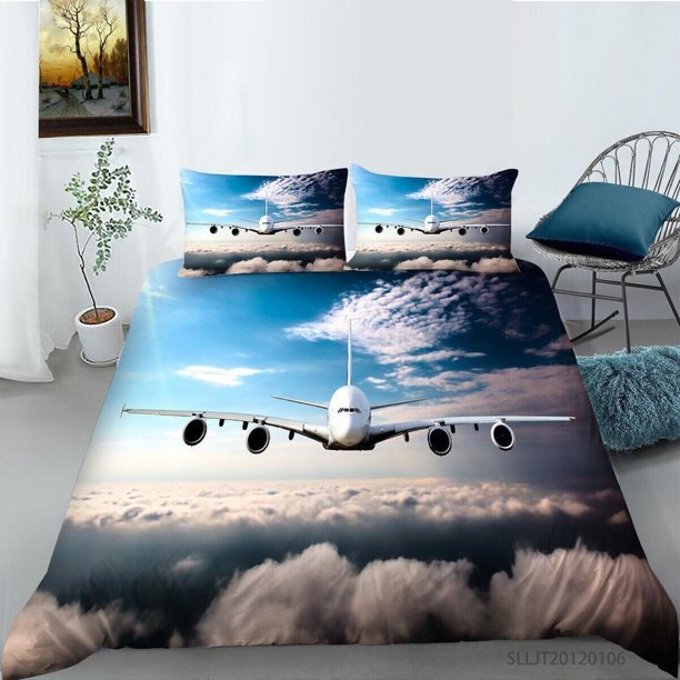 Passenger Aircraft Clouds Sky Quilt Duvet Cover Set Bedspread Bedding3-Piece Bedding Set