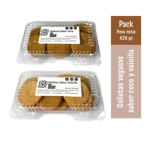 Pack galletas veganas sabor vainilla y sabor coco 428 gramos