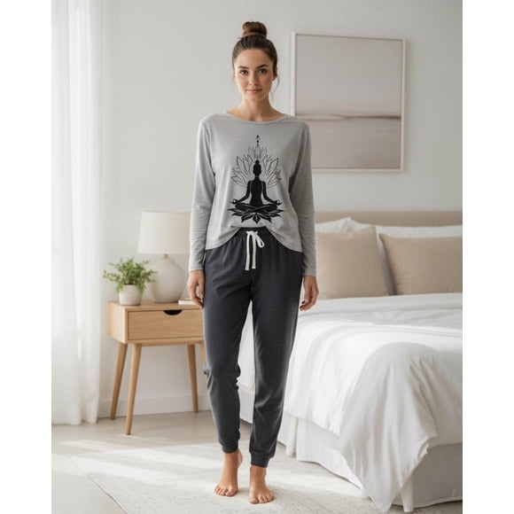 Pijama Mujer Algodón Yoga Gris gris S
