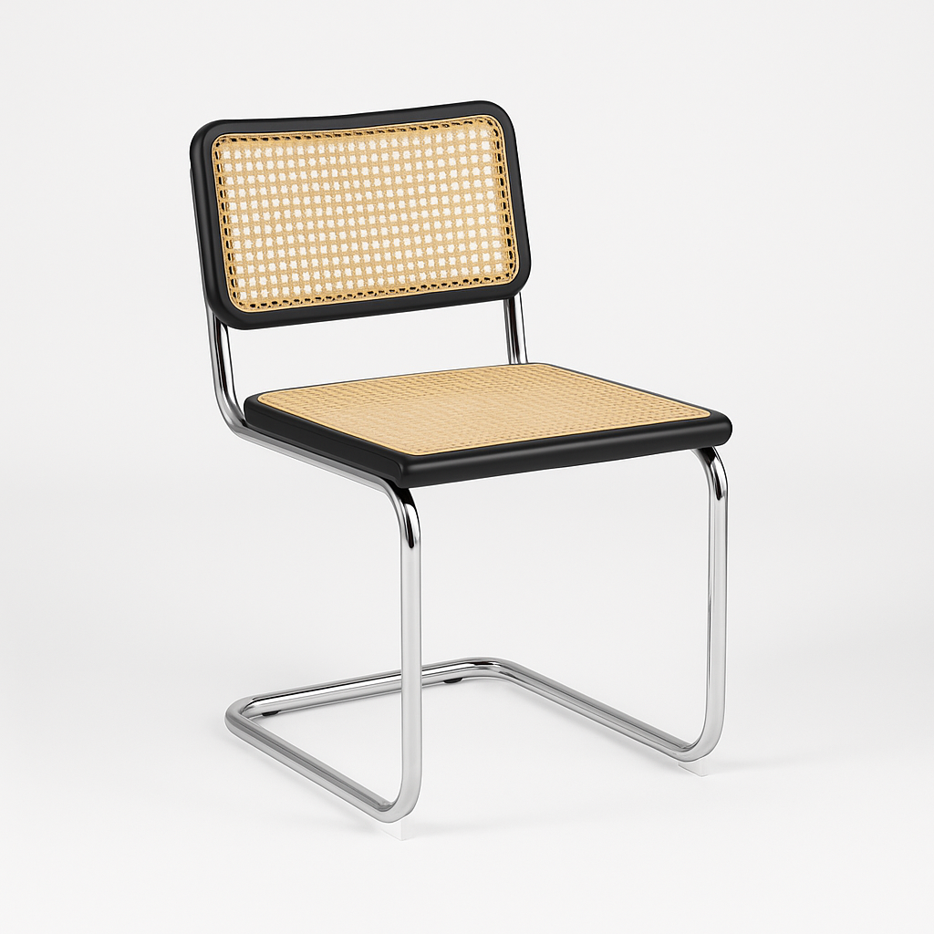 Spacehome - Pack X2 Sillas Negras Ratán Y Madera Con Marco Metálico Reforzado