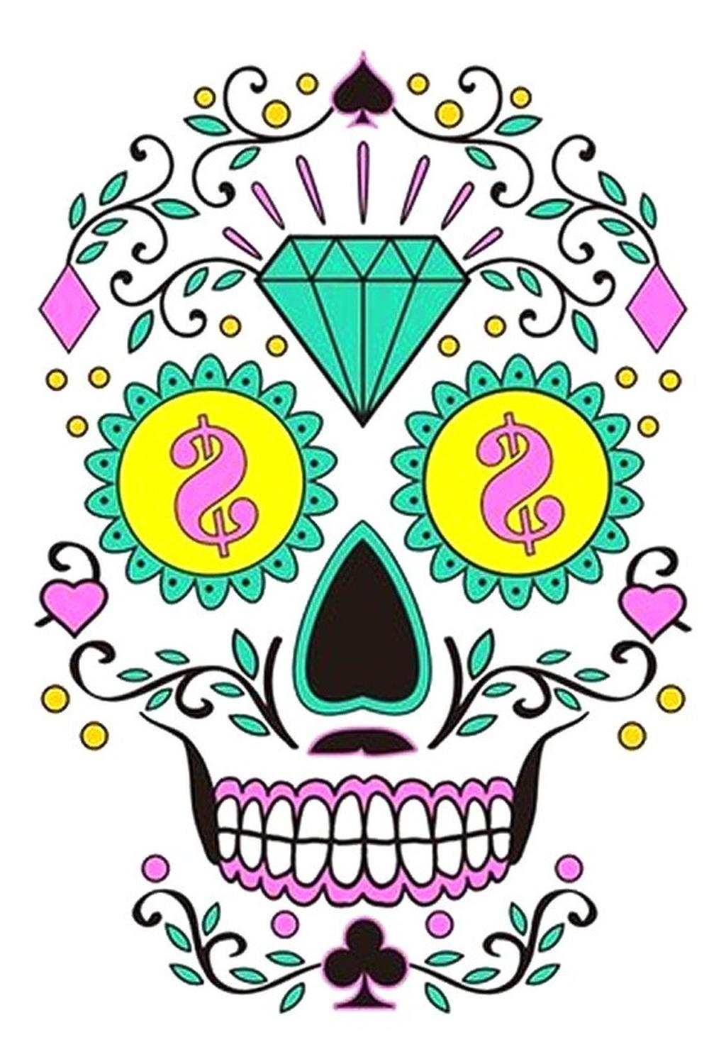 Genérica - Tatoo - Catrina - Fluorecente - Diamante-Dinero Multicolor