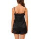 thumbnail image 3 of INSPIRE CHIC Conjunto de Pijama de Satén para Mujer Regreso a Clases Camisola con Ribete de Encaje y Shorts Ropa de Dormir con Tirantes Ajustables Loungewear Sedoso S Negro, 3 of 6