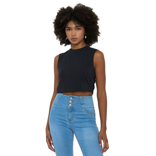 Polera Mujer Sin Mangas Crop Negro Corona