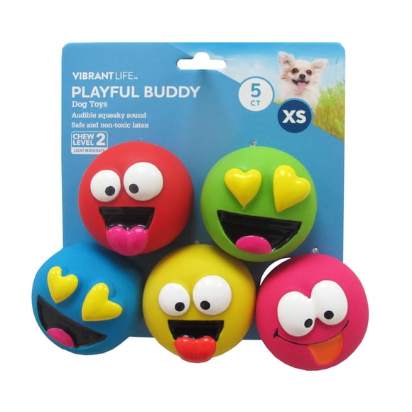 Juguete para perros Vibrant Life Emoticon, paquete de 5 unidades, XS, látex