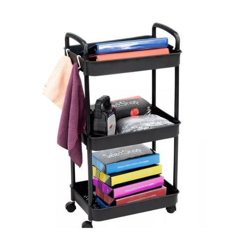 Click Ventas - Carrito Almacenamiento Organizador 3 Niveles Auxiliar Ruedas Negro