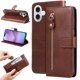 thumbnail image 1 of Funda tipo cartera para iPhone 17 con bolsillo con cremallera y ranuras para tarjetas – Función de soporte Marrón, 1 of 5