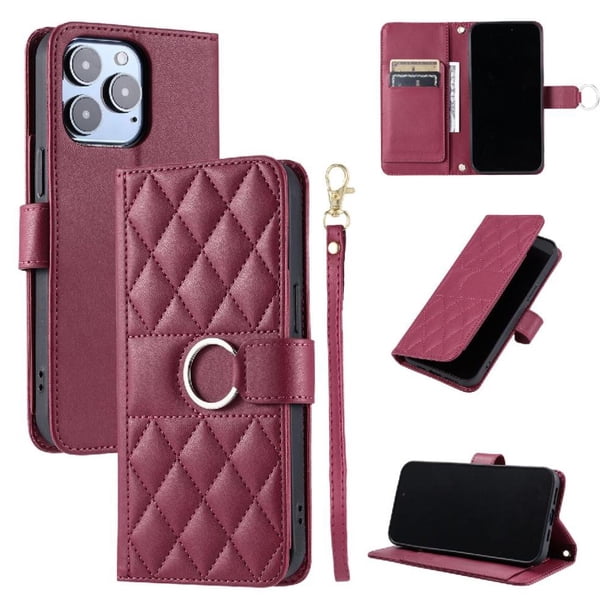 Funda Acolchada con Anilla y Correa para iPhone 16 Pro Slots para Tarjetas Rojo