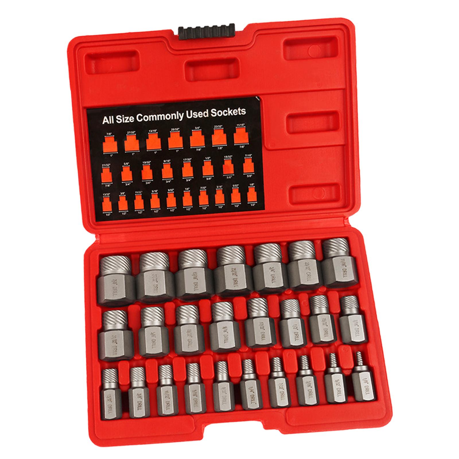 Magideal - Juego De Extractores De Tornillos Dañados Con Caja De Almacenamiento, Accesorios Resistentes, Removedor De Pernos Redondeados De Cabeza Hexagonal, 25