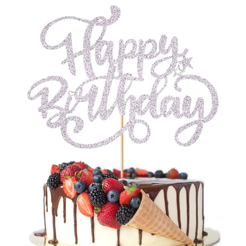 Decoración Para Tartas Crseniny Con Purpurina Plateada Para Felicitación De Cumpleaños