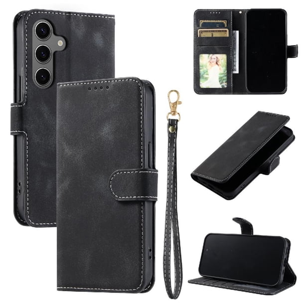 Funda Cartera para Samsung Galaxy S24 Plus Tapa con Ranuras, Soporte y Correa Negro
