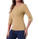 thumbnail image 4 of INSPIRE CHIC Camisetas de Mujer Mangas al Codo Cuello Barco Ajuste Ceñido Casual Camisetas Sólidas Caqui M, 4 of 6
