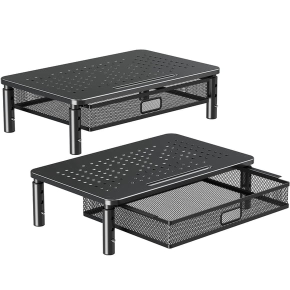 Soporte elevador para monitor ELIVED, paquete de 2 con 3 cajones ajustables en altura