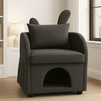 M&Ms - Dark Gray Bunny-Ear Pet-Friendly Armchair With Scratch-Resistant Fabric, Built-In Cat & Dog Hideaway, Dual-Use Sofa Chair With Side Pocket, 27.4 X 25.2 X 37.4 Inch