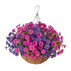 Magideal - Flores Artificiales Colgantes En Cesta, Arreglo De Falsa, Plantas Falsas Para Porche, Balcón, Terraza, Decoración Exterior De . Rosa Violeta