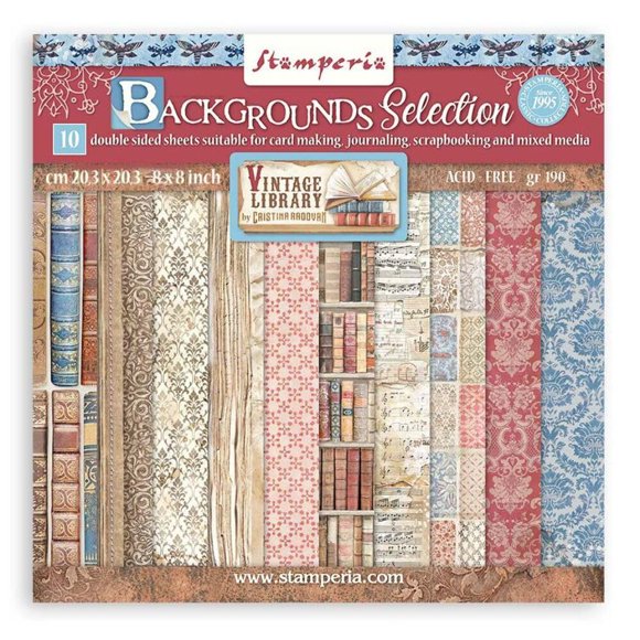Almohadilla de Scrapbooking Stamperia 20x20 cm Biblioteca Vintage