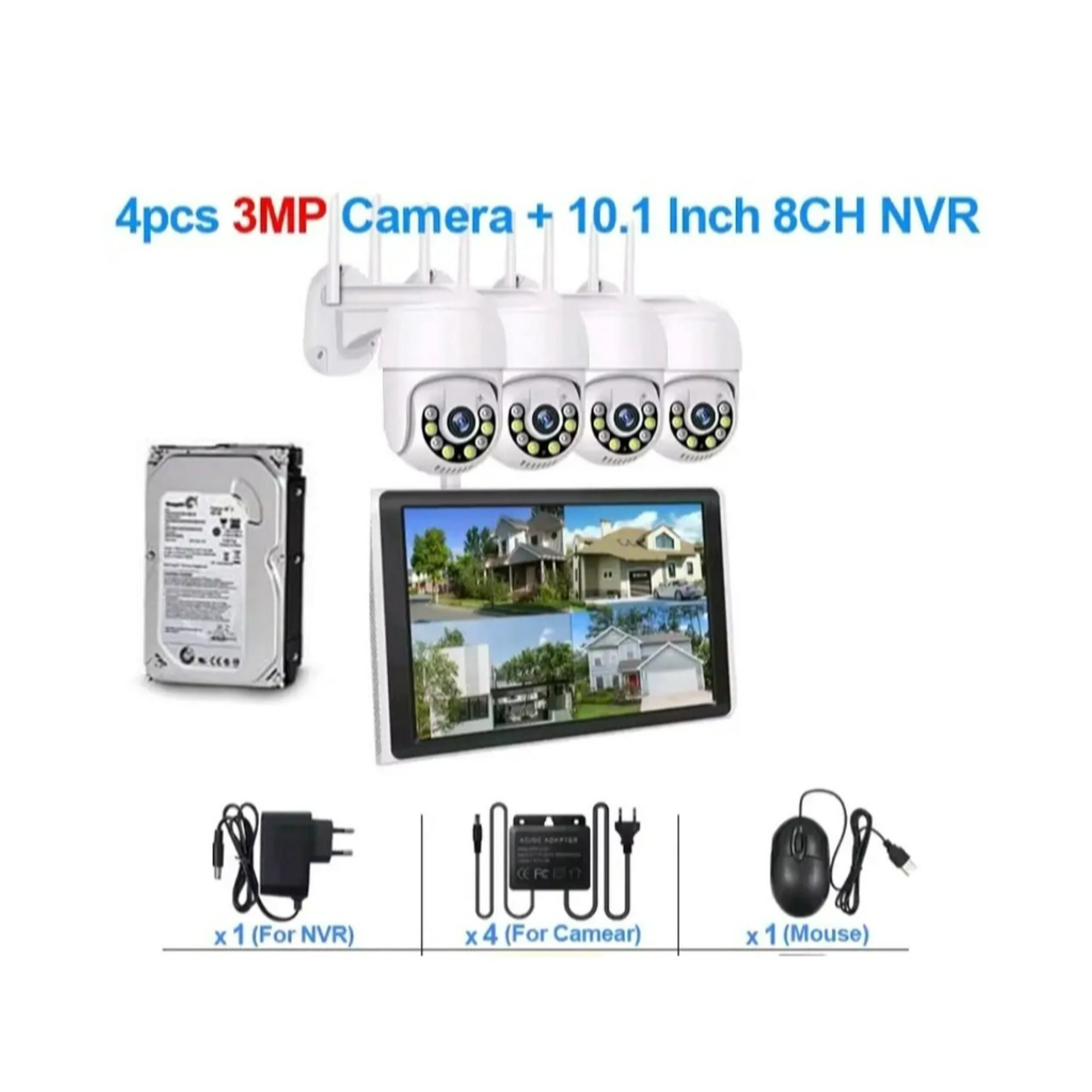 Artihogar - Kit 4 Camaras Seguridad Inalambricas 3 Mp Audio Con Pantalla Lcd + Disco 1 Tera