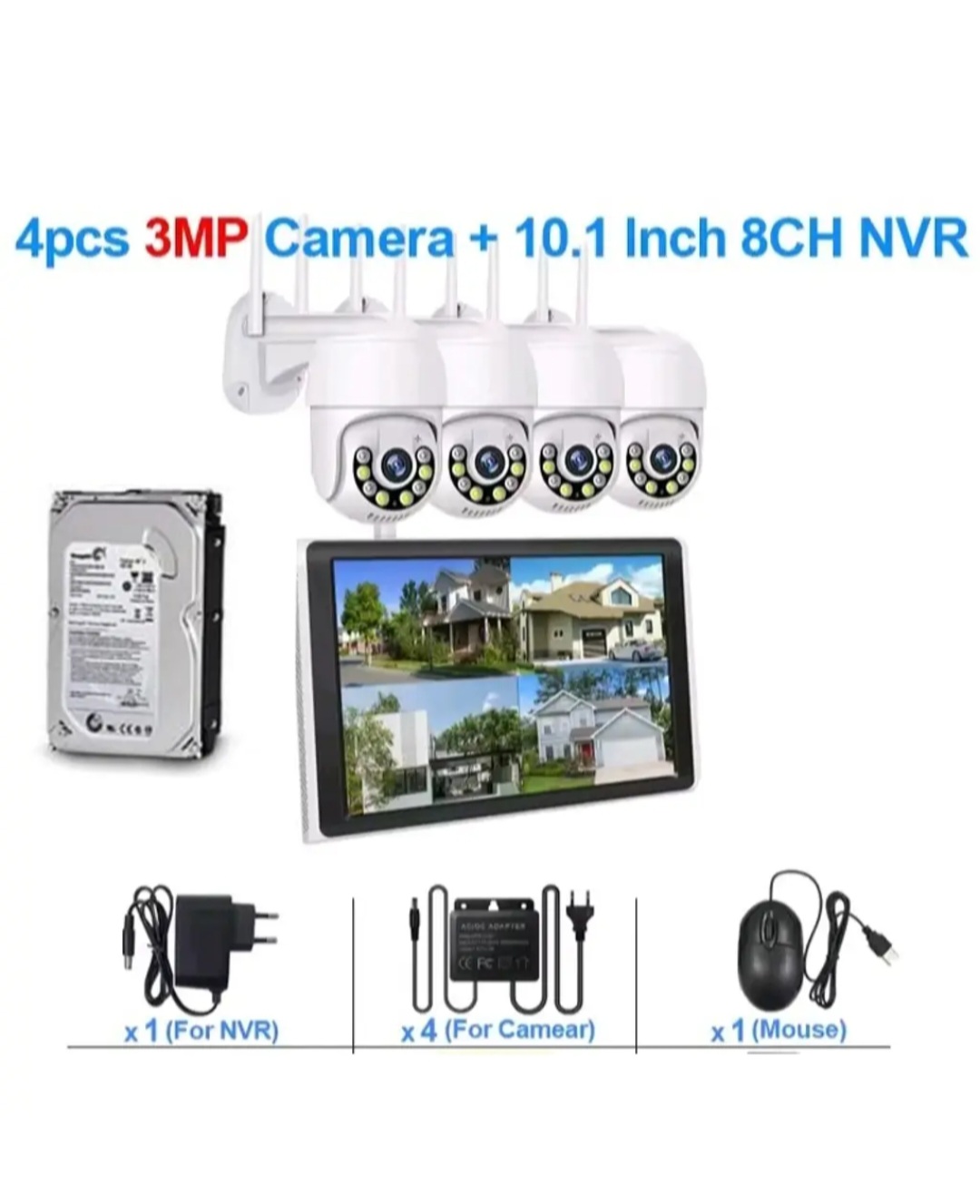 Artihogar - Kit 4 Camaras Seguridad Inalambricas 3 Mp Audio Con Pantalla Lcd + Disco 1 Tera