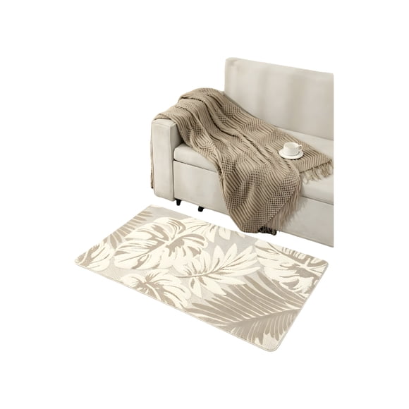 Alfombra Decorativa Bajada de Cama 80X120cm Flores Beige