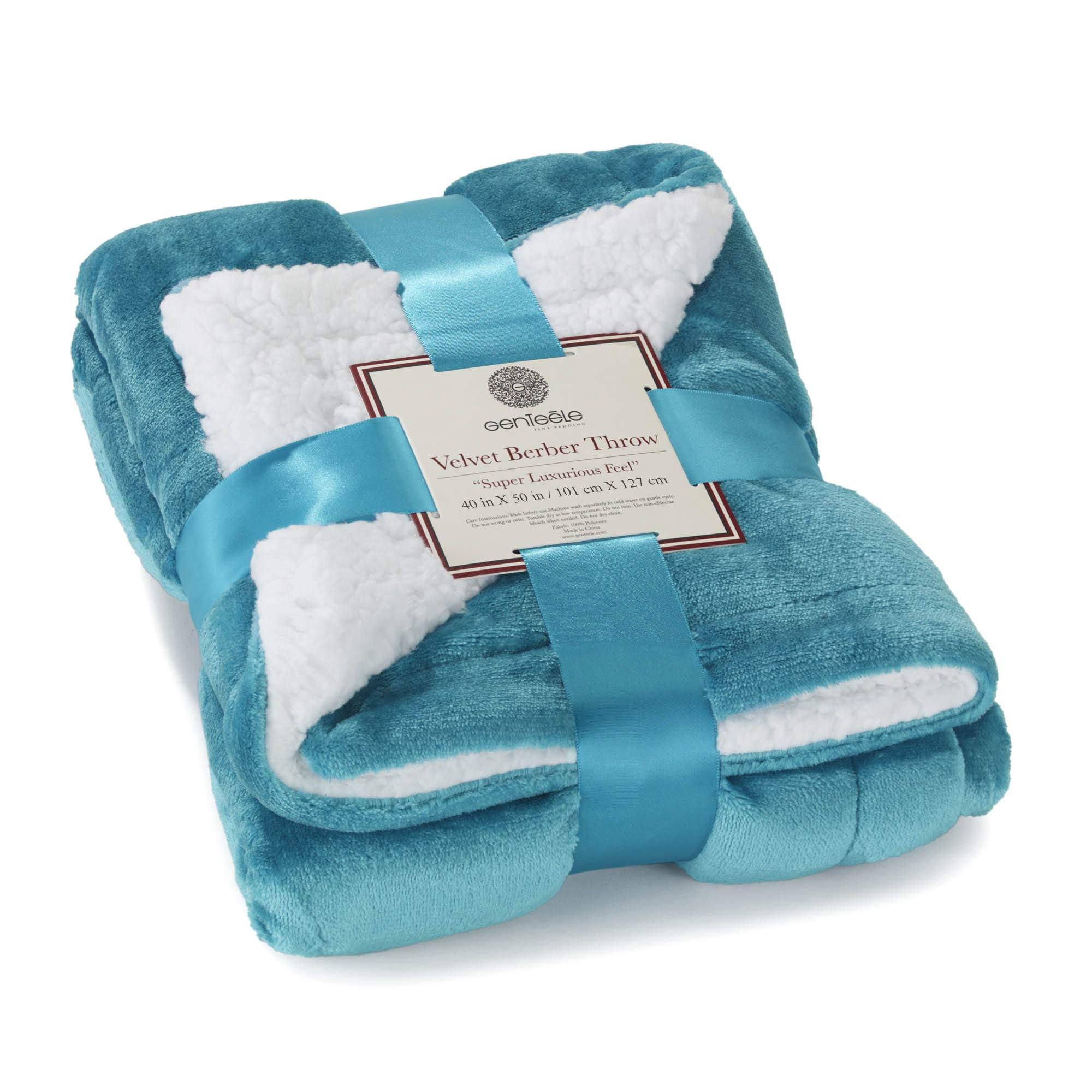 Manta Genteele Sherpa Super Soft De 100 X 125 Cm, Color Verde Azulado Y Blanco