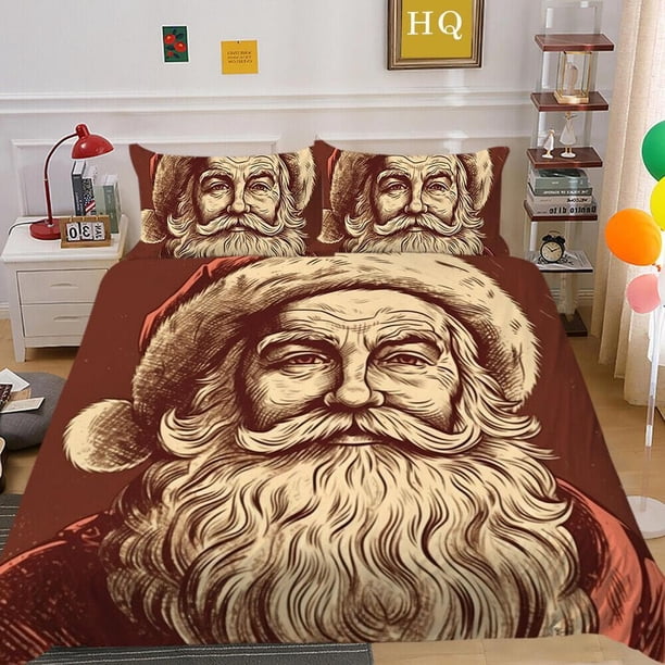 Christmas Gifts Santa Claus Quilt Duvet Cover Set Bedspread Bedroom Decor3-Piece Bedding Set