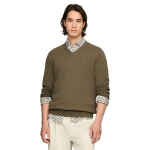 Jersey Tommy Hilfiger Para Hombre Con Cuello En V, Colección 2024, Verde Militar