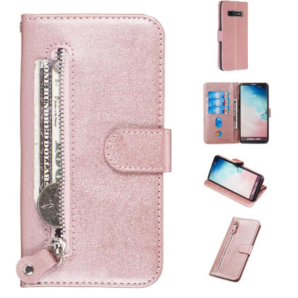 Funda con Cremallera para Samsung Galaxy S10 Plus, Carcasa Cartera de Cuero PU con Soporte y Tarjetero