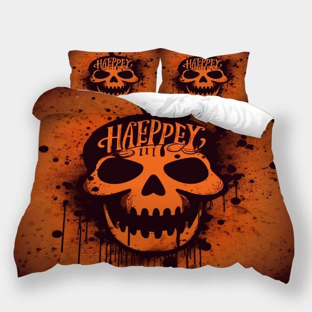 Halloween Style Skull Pumpkin Print Quilt Duvet Cover Set Bedclothes Double3-Piece Bedding Set