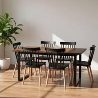 Pandalino - Comedor Mesa Rectangular Ámbar 160X90 + 6 Sillas Windsor Negro