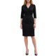 thumbnail image 2 of INSPIRE CHIC Vestido Envolvente para Mujer con Solapa en V, Manga 3/4 con Bolsillos, Elegante para Oficina, Negocios, Ajustado, Lápiz, Mini, Pequeño, Negro, 2 of 5