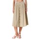 thumbnail image 1 of INSPIRE CHIC Falda Midi de Algodón para Mujer Verano Casual con Botones Decorativos, Cintura Elástica, Falda Línea A con Bolsillo XS Caqui, 1 of 6
