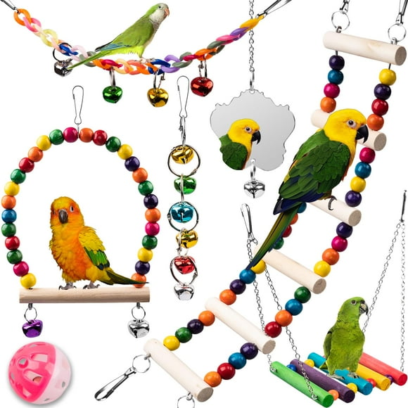 Bird Toys JINJINANV para periquitos, madera, 7 piezas, acceso a jaulas para pájaros.