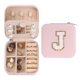 thumbnail image 1 of Caja de joyería de viaje REGALWOVEN con espejo, mini organizador de joyas portátil de cuero PU, estuche de almacenamiento y exhibición, color rosa J, 1 of 7