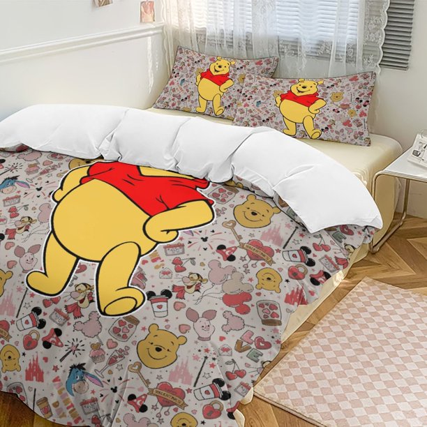 Valentine's Day Winnie The Pooh Comforter Set Soft 3 Pcs Twin Bedding Sets Thicken for All Season