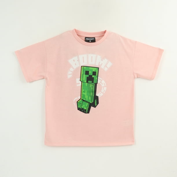 Polera Manga Corta Niño Damasco Creeper Boom Minecraft