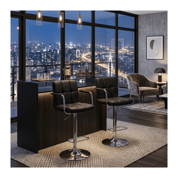 Pack 2 Piso De Bar Premium Capitoné Con Respaldo Lumbar Y Brazos