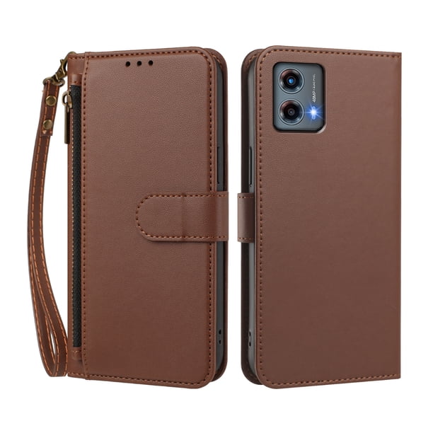 Funda Tipo Billetera para Motorola Moto G 5G 2023 con Soporte y Bolsillo con Cierre Marrón