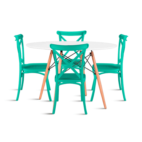 Klik Muebles - Comedor Eames 80Cm Redonda Blanca + 4 Sillas Crossback Danubio Menta