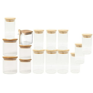 Genérico - Set 15 Frascos Hermeticos Gourmet Vidrio Con Tapa Bambu