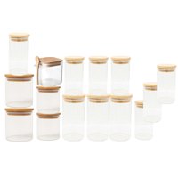 Genérico - Set 15 Frascos Hermeticos Gourmet Vidrio Con Tapa Bambu