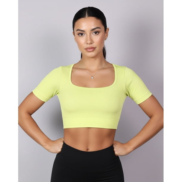Top Camiseta Deportiva Mujer Manga Corta Acanalado
