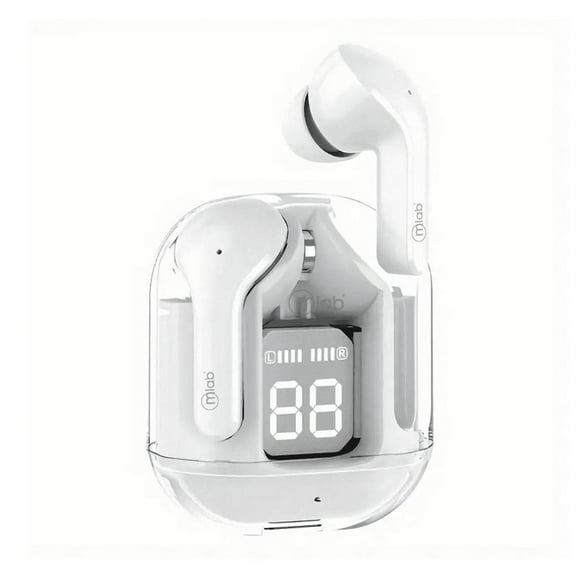 Audífonos TWS Mlab 9354 Glass Crystal, BT 5.4, IP55, Blanco, Diseño Elegante