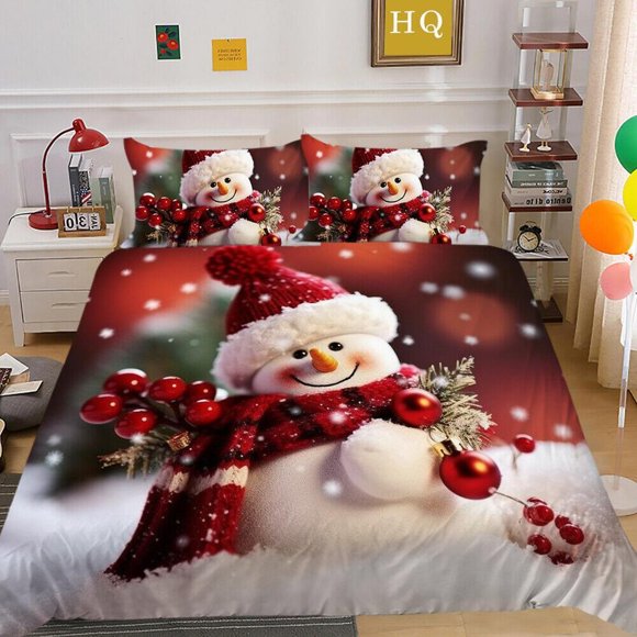Christmas Gifts Santa Claus Quilt Duvet Cover Set Bed Linen Soft3-Piece Bedding Set