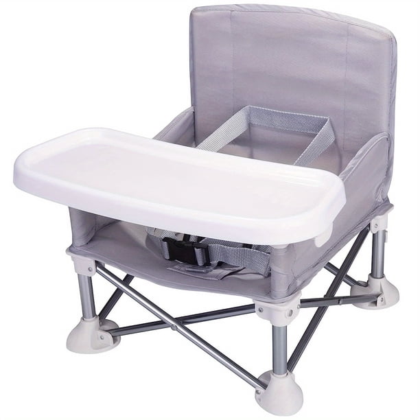 Baby Seat Booster, Toddler Foldable Camping Chair, Compact Portable Feeding Chair For Boys Girls With Safety Belt/Food Tray/Travel Bag