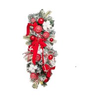 Magideal - Guirnalda Navideña Para Escaleras, Guirnalda Navideña, Con Luces, Adorno Artificial Decorativo, Guirnalda En Forma De Lágrima Para Puerta Y Exterior Rojo