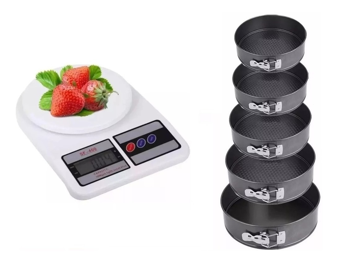 Genérico - 6 Moldes Redondo Antiadherente Repostería +Peso Digital 10Kg