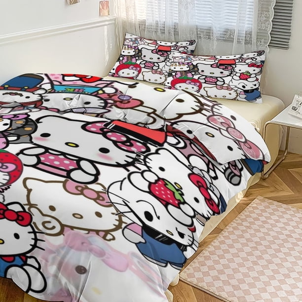 Hello Kitty Print Bedding Set Pattern Duvet Cove Set 3 Pieces 1 Quilt Cover And 2 Pillowcases for Women Men Teens